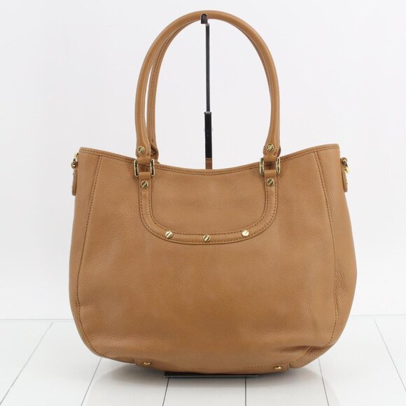 Tory Burch Amanda Logo Flap Zip Tote Shoulder Bag Camel Leather - Picture 2 of 9